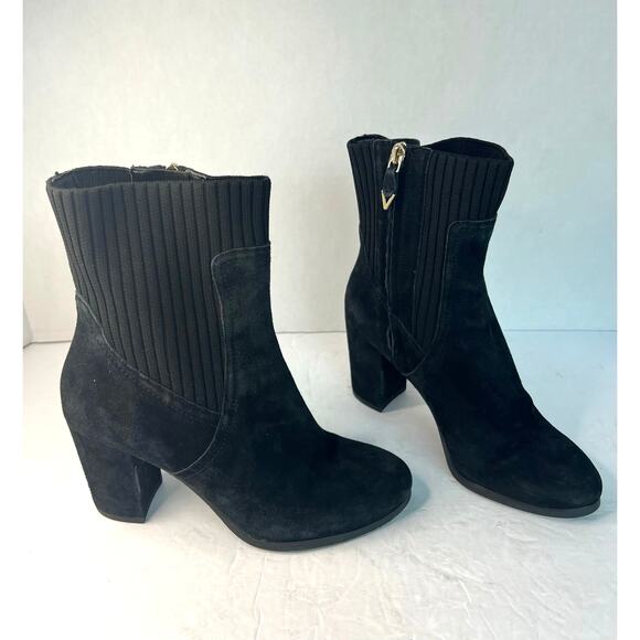 Vionic Kaylee Black Suede/Knit Water Resistant Block Heel Zip Ankle Boots Sz 7 - Picture 2 of 12
